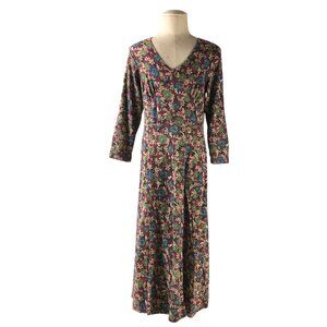 Sahalie Fit & Flare Long Sleeve Floral Midi Dress Cottagecore Peasant Prairie